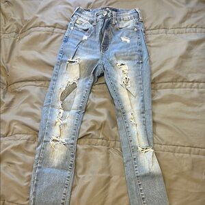 Aeropostale Blue Skinny Jeans Distressed Style